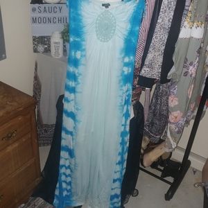 Ravina | Strapless Blue Tie Dye Crochet Boho Maxi Dress Large